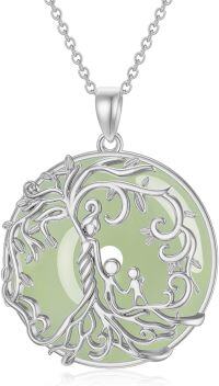 wholesale 14K Gold Sterling Silver Jade Tree of Life Necklace for Women-2B-Mother 2 Children-White Gold-Jade-2B-Mother 2 Children-White Gold-Jade