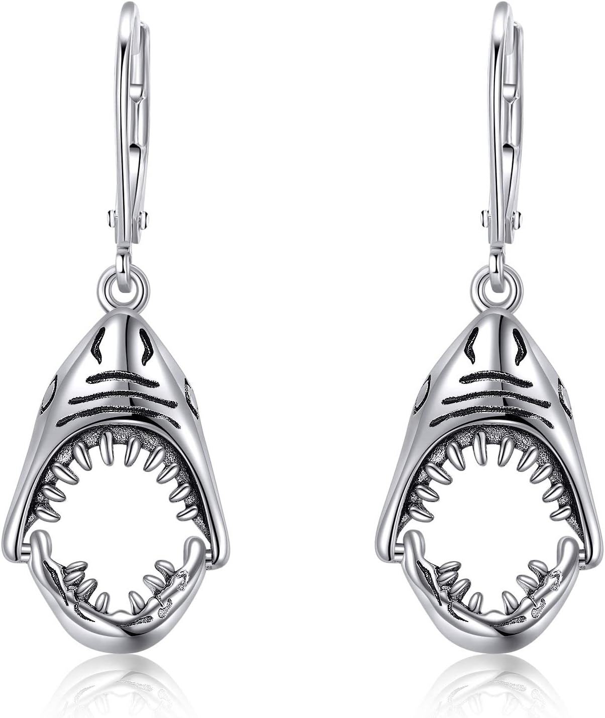 Sterling Silver Gothic Snake Sword Skeleton Cat Uterus Hand Skull Sword Drop Earrings Gothic Jewelry Gifts for Women-Shark
