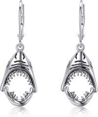 wholesale 925 Sterling Silver Shark Jaw Leverback Dangle Earrings Gothic  for Her-Shark