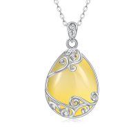 wholesale 925 Sterling Silver Filigree Teardrop Pendant Necklace for Women-DD-Yellow Agate Filigree Necklace