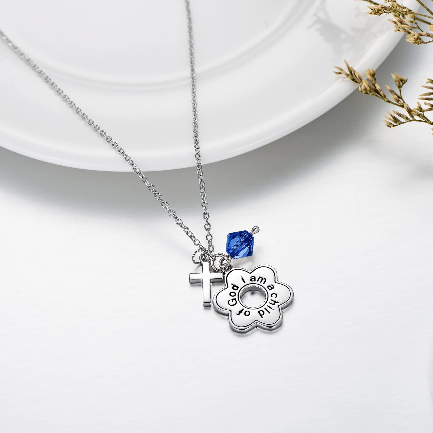 Girls Baptism Necklace with Daisy Pendant