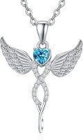 wholesale Sterling Silver Angel Birthstone Necklace with 12 Crystal Gemstones for Women-0-0