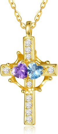 wholesale  Sterling Silver Birthstones Gold Cross Necklace for Women -02-12-Feb-Dec-02-12-Feb-Dec
