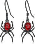 wholesale 925 Sterling Silver Red Crystal Spider Halloween Dangle Earrings-0-0