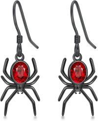 wholesale 925 Sterling Silver Red Crystal Spider Halloween Dangle Earrings-Spider