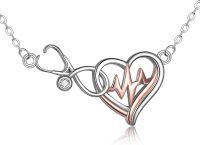 wholesale 925 Sterling Silver Heartbeat Stethoscope Pendant Necklace for Nurses-Heartbeat