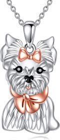 wholesale 925 Sterling Silver Dog Shaped Charm Pendant Necklace with Bow Tie and Collar for Women-0-0