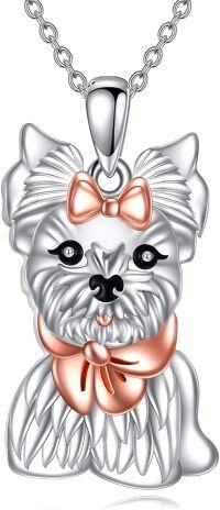 wholesale 925 Sterling Silver Dog Shaped Charm Pendant Necklace with Bow Tie and Collar for Women-Yorkshire Terrier