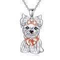 wholesale 925 Sterling Silver Dog Shaped Charm Pendant Necklace with Bow Tie and Collar for Women-0-0
