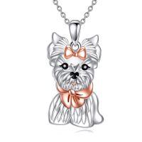 wholesale 925 Sterling Silver Dog Shaped Charm Pendant Necklace with Bow Tie and Collar for Women-Yorkshire Terrier