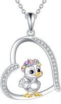wholesale 925 Sterling Silver Duck Heart Pendant Necklace with Colorful Stones s for Women-0-0
