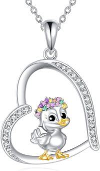 wholesale 925 Sterling Silver Duck Heart Pendant Necklace with Colorful Stones s for Women-Duck