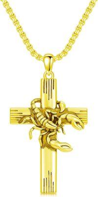 wholesale Sterling Silver Cross Pendant Necklace for Women Men Religious Jewelry Gift for Christmas Birthday Mothers Day-01-01-Scorpion-Gold