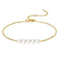 wholesale 14k Gold Five Pearl Dainty Adjustable Chain Bracelet For Women-Irregular 5