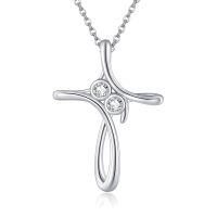 wholesale 925 Sterling Silver Semicolon Cross Pendant with Cubic Zirconia Necklaces for Women - Faith & Inspiration Gift Ideas for Mom-Semicolon