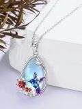 wholesale 925 Sterling Silver Hummingbird & Flower Design Blue Moonstone Pendant Necklace for Women-0-2
