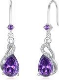 wholesale Sterling Silver Amethyst Teardrop Dangle Earrings, February Birthstone Jewelry for Mother's Day, Anniversary Gifts, 22x8mm-0-0