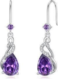 wholesale Sterling Silver Amethyst Teardrop Dangle Earrings, February Birthstone Jewelry for Mother's Day, Anniversary Gifts, 22x8mm-02-February