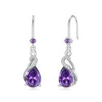 wholesale 925 Sterling Silver Amethyst Teardrop Drop Earrings-02-February