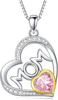 wholesale 925 Sterling Silver Gold Heart Mom Necklace with Synthetic Birthstone Pendant-October - Pink Tourmaline