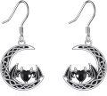 wholesale 925 Sterling Silver Gothic Bat & Crescent Moon Drop Earrings for Women-0-0