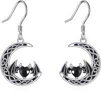 wholesale 925 Sterling Silver Gothic Bat & Crescent Moon Drop Earrings for Women-Black Bat