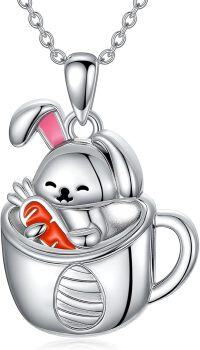 wholesale 925 Sterling Silver Bunny in Mug Pendant Necklace for Girls' Gifts-Bunny-2