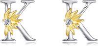 wholesale Sterling Silver Sunflower Initial Alphabet Letter Script Name Stud Earrings for Women-Initial K