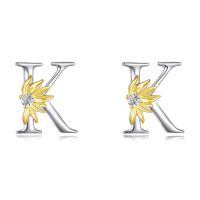wholesale 925 Sterling Silver Sunflower Initial Alphabet Letter Script Name Stud Earrings for Women-Initial K