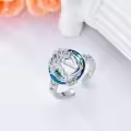 TOUPOP Sterling Silver Blue Crystal Adjustable Initial Open Ring For Women-0-3