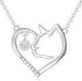 wholesale 925 Sterling Silver Cat Heart Pendant with Cubic Zirconia - Hypoallergenic Jewelry for Women and Girls-0-0