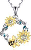wholesale 925 Sterling Silver & Crystal Sunflower Bee Necklace - Adjustable Chain, Elegant Gift for Bee Lovers-0-0
