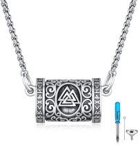 wholesale 925 Sterling Silver Viking Compass Cylinder Urn Necklace for Ashes Jewelry with Funnel and Screwdriver Set 24 Chain Memorial Keepsake Pendant -08-Viking Urn