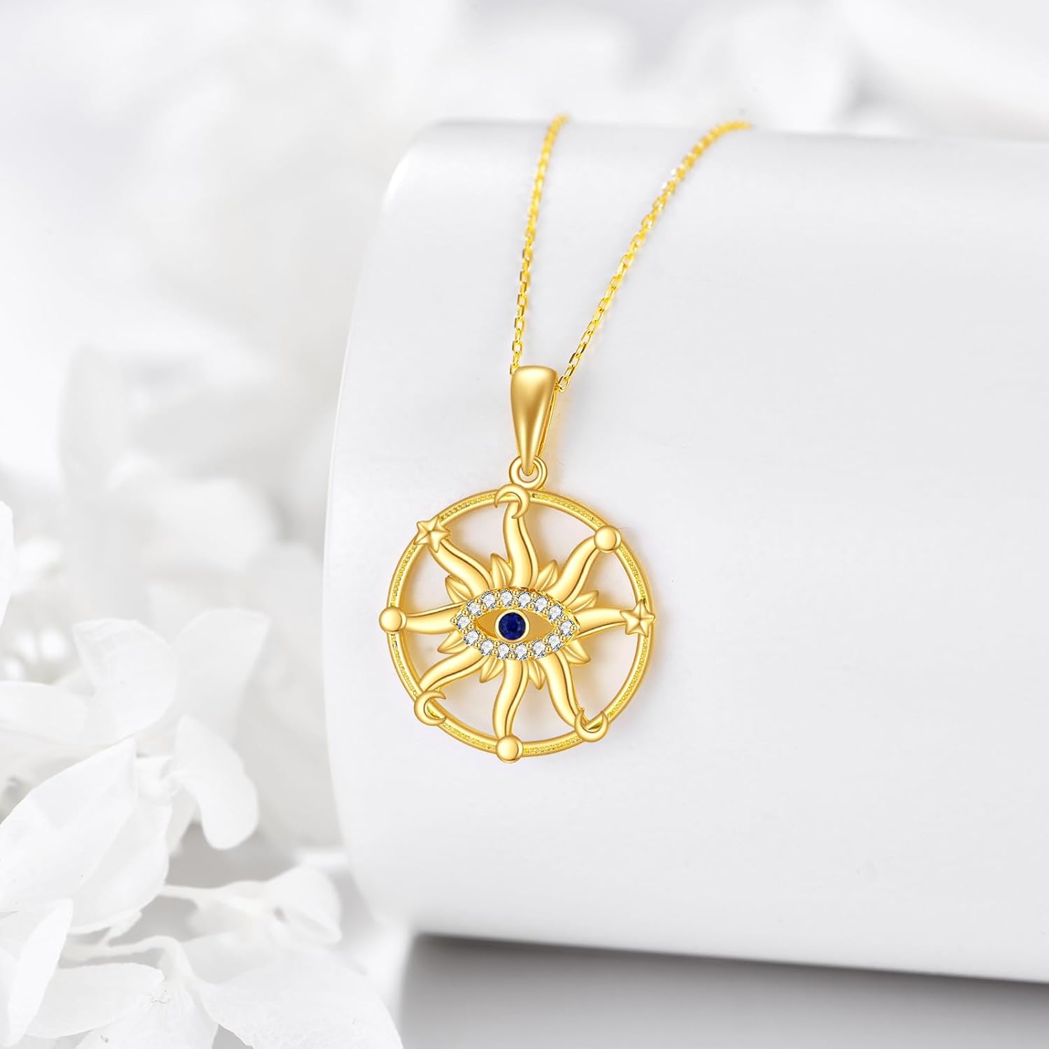 wholesale 14K Gold Evil Eye Pendant with Stars and Moon Necklace for Women-0-2