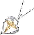 wholesale 925 Sterling Silver Heart Shaped Caduceus Angel Nurse Live Love Heal Pendant Necklace for Women Girls -0-3