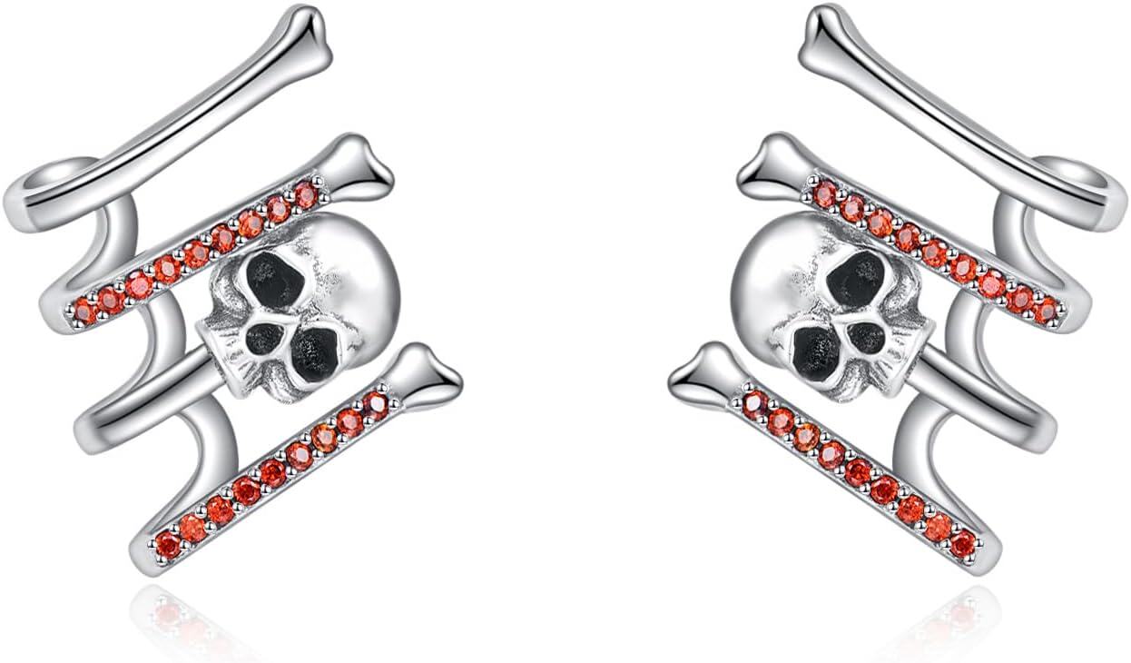Sterling Silver Cubic Zirconia Claw Earrings Ear Cuff for Women-Skull