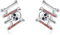 wholesale 925 Sterling Silver Skull and Bone CZ Studs with Red Stones for Women's Jewelry Set-Skull