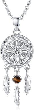 wholesale 925 Sterling Silver Tiger Eye Stone Dreamcatcher Pendant Necklaces for Women Bohemian Style s-0-0