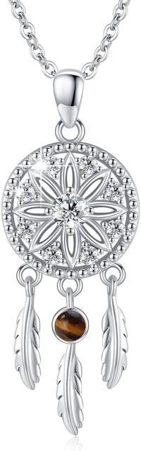 wholesale 925 Sterling Silver Tiger Eye Stone Dreamcatcher Pendant Necklaces for Women Bohemian Style s-A2-tiger eye dreamcatcher