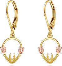 wholesale 14K Gold Tulip Flower Leverback Earrings for Women-Tulip Earrings