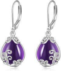 wholesale Sterling Silver Crystal Gemstone Filigree Teardrop Dangle Leverback Earrings-Amethyst