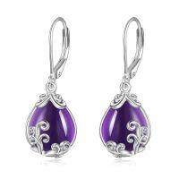 wholesale 925 Sterling Silver Teardrop Earrings Wholesale With Blue Gemstone And Scroll Design-Amethyst