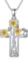 wholesale 925 Sterling Silver 925 Gold Plated Sunflower Tree Of Life Cross Pendant Necklace For Women Religious -0-0