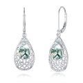 wholesale 925 Sterling Silver Teardrop Green Moss Agate Bohemian Filigree Dangle Earrings Gift for Her-0-0