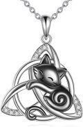 wholesale 925 Sterling Silver Cat and Triquetra Knot Heart Moon Pendant Necklace for Women-0-0
