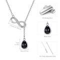 wholesale 925 Sterling Silver Platinum Plated Infinity Black Onyx Teardrop Lariat Necklace-0-1