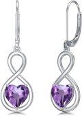 wholesale 925 Sterling Silver Heart-Shaped Amethyst Infinity Drop Earrings - February Birthstone s for Her-0-0