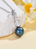 wholesale 925 Sterling Silver Black Pearl Moissanite Necklace for Women-0-4