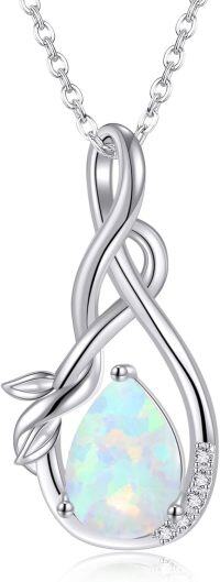 wholesale Sterling Silver Moss Agate Opal Moonstone Larimar Infinity Teardrop Pendant Necklace-Opal