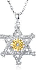 wholesale 925 Sterling Silver Star of David Evil Eye Pendant Necklace with Cubic Zirconia and Gold Plated Centerpiece for Men & Women-0-0